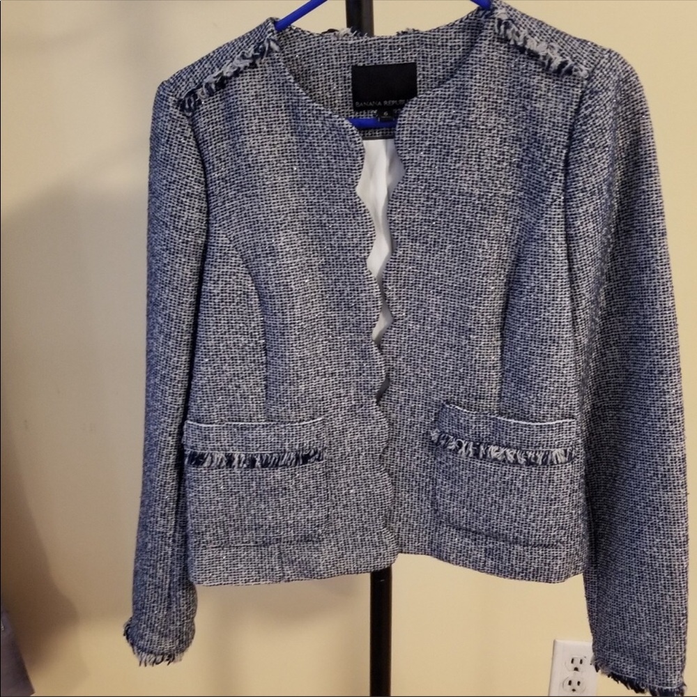 Banana Republic Size 6 Navy Tweed Jacket